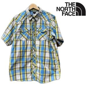 The North Face Mens shirt Blue White Yellow Casual Button Down Snaps Size Large
